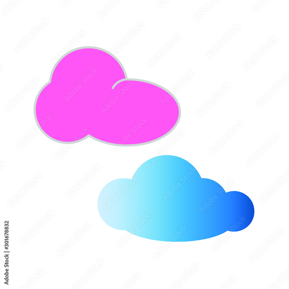 Set of simple icons with pink and blue cloud