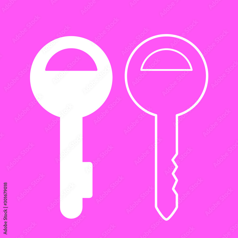 Set of simple icons with keys on a pink background. Set of simple icons with keys on a pink background.