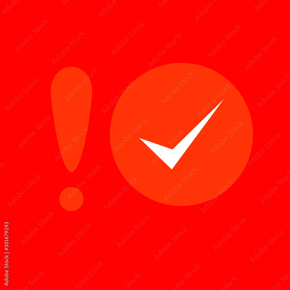 Set of simple icons with check mark and exclamation mark. Set of simple icons with check mark and exclamation mark.