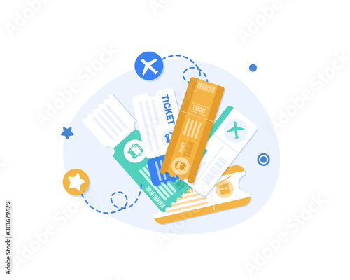 Vector transportation tickets,Train, Plane, Tram, Bus. Public transport