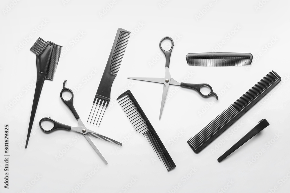 Professional hairdresser's set on white background Professional hairdresser's set on white background