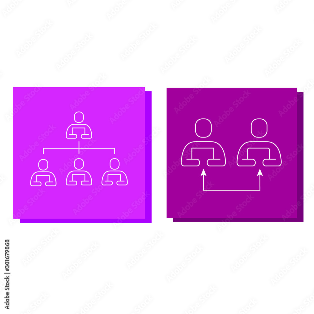 Set of icons in a colorful frame with business structure, people