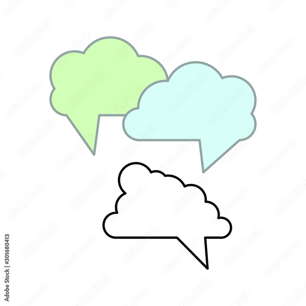Set of simple icons on white background with colored speech bubbles Set of simple icons on white background with colored speech bubbles