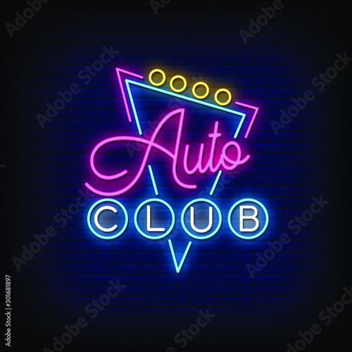 Auto Club Neon Signs Style Text Vector