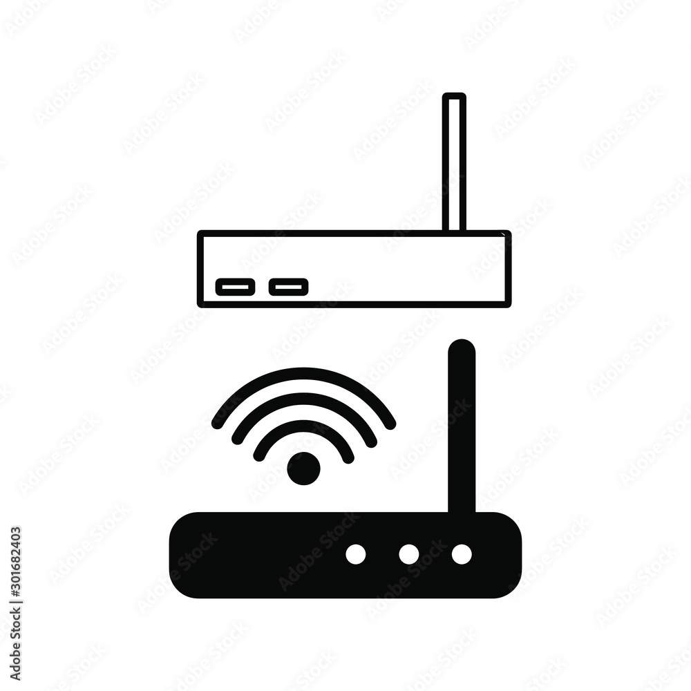A set of simple icons with the router and sign of wifi. A set of simple icons with the router and sign of wifi.