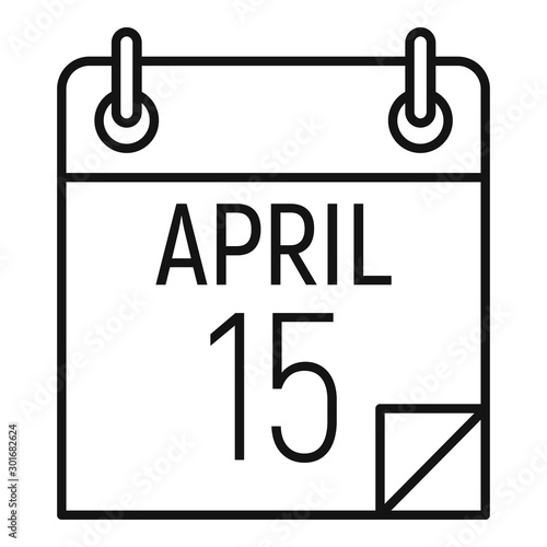 15 april calendar icon. Outline 15 april calendar vector icon for web design isolated on white background
