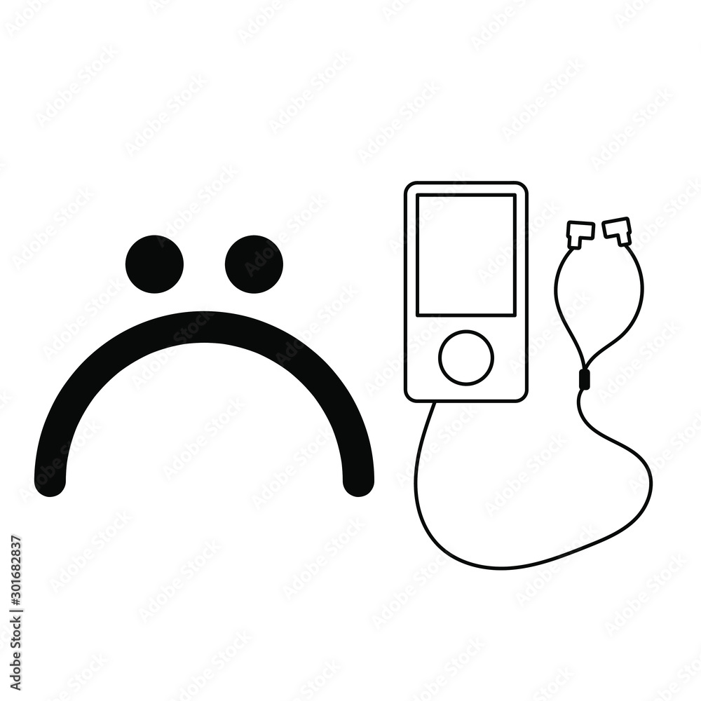 A simple set of icons with a MP3 player and a sad face. Stock Vector |  Adobe Stock