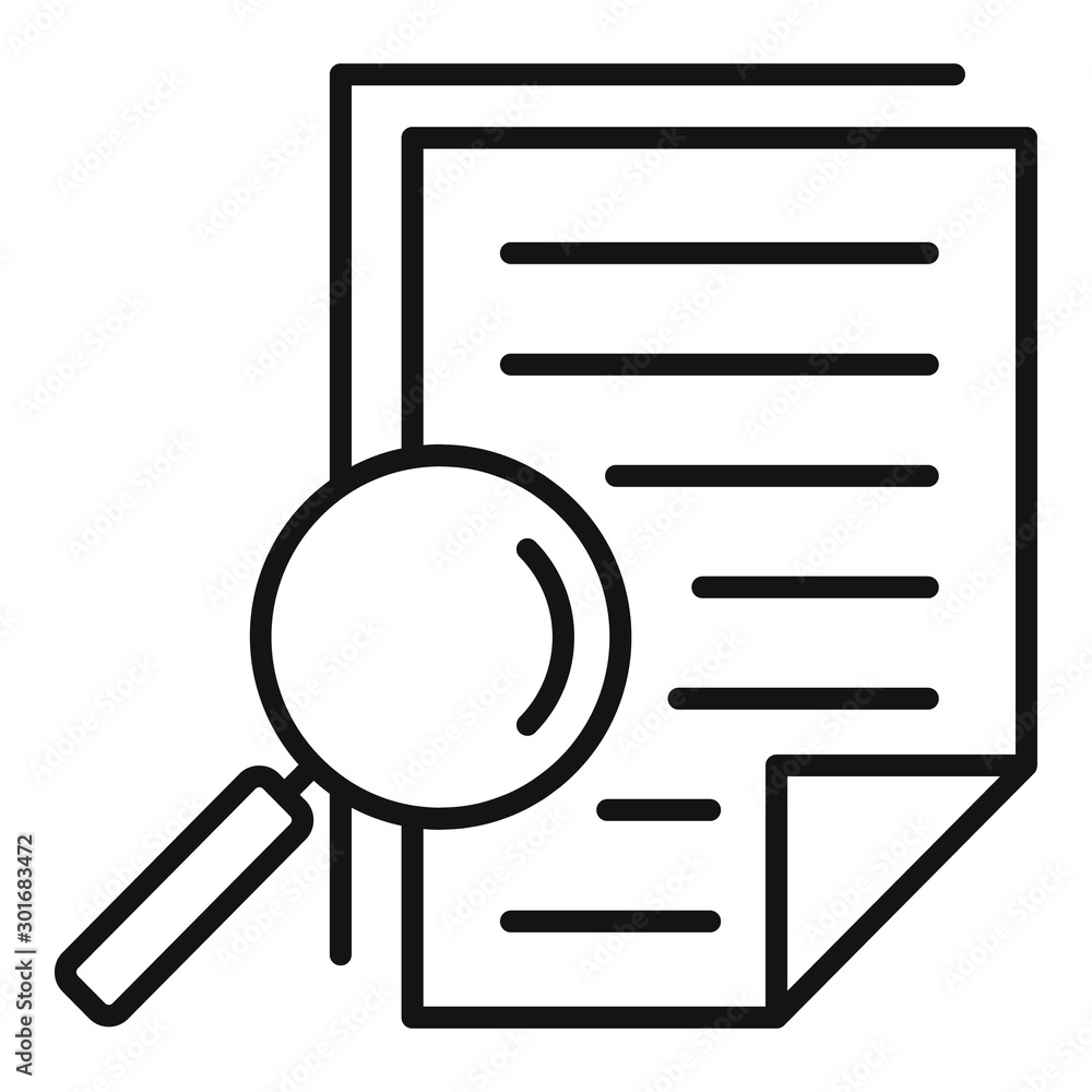 Magnifier tax papers icon. Outline magnifier tax papers vector icon for web design isolated on white background