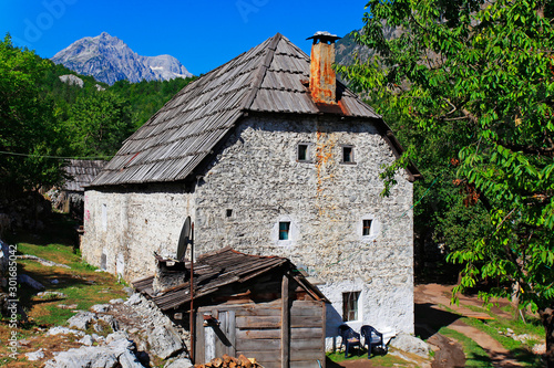 Traditional stone huse in Valbona, Albania photo