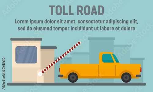 Pickup on toll road concept banner. Flat illustration of pickup on toll road vector concept banner for web design