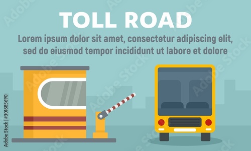 School bus toll road concept banner. Flat illustration of school bus toll road vector concept banner for web design