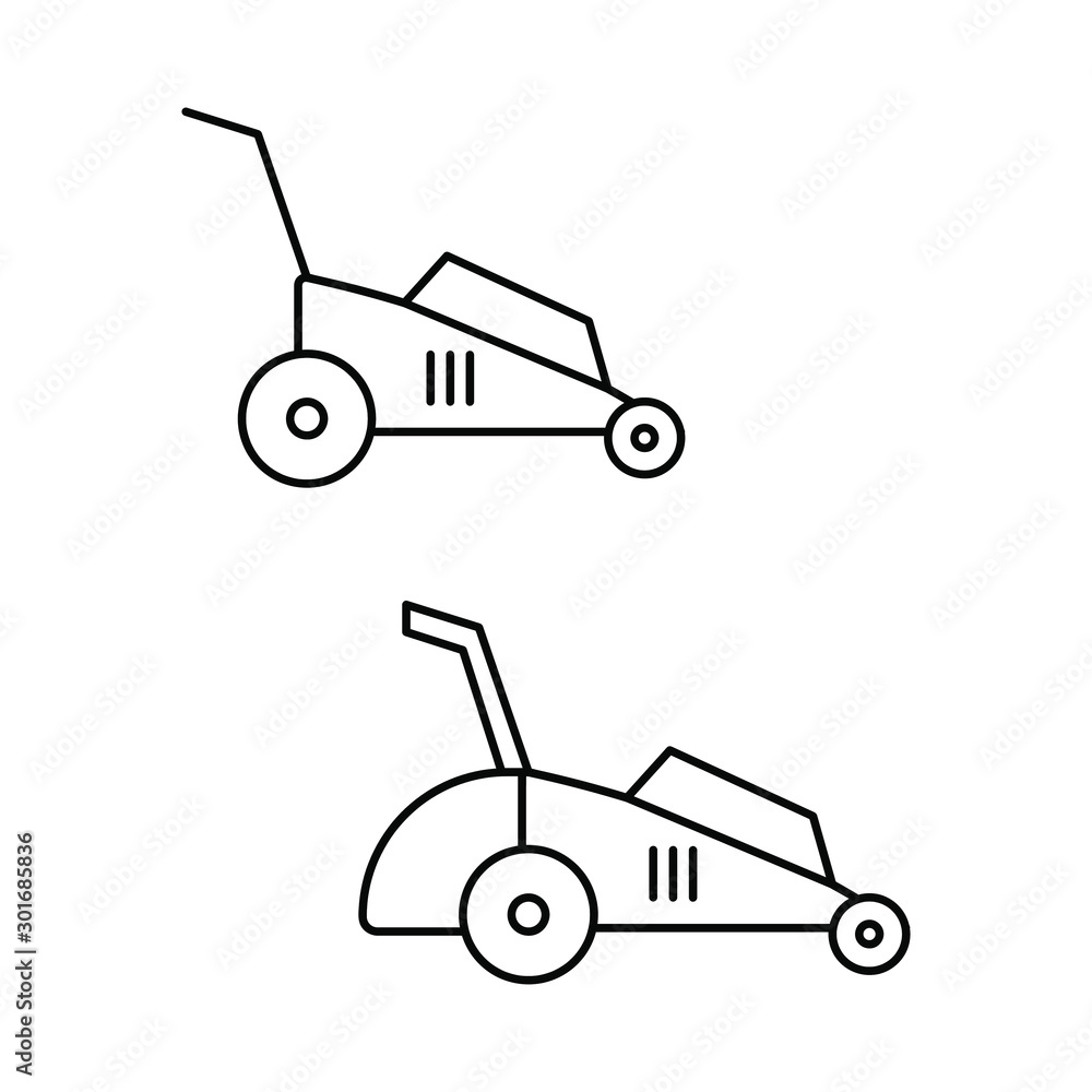 A set of simple icons with lawn mowers A set of simple icons with lawn mowers