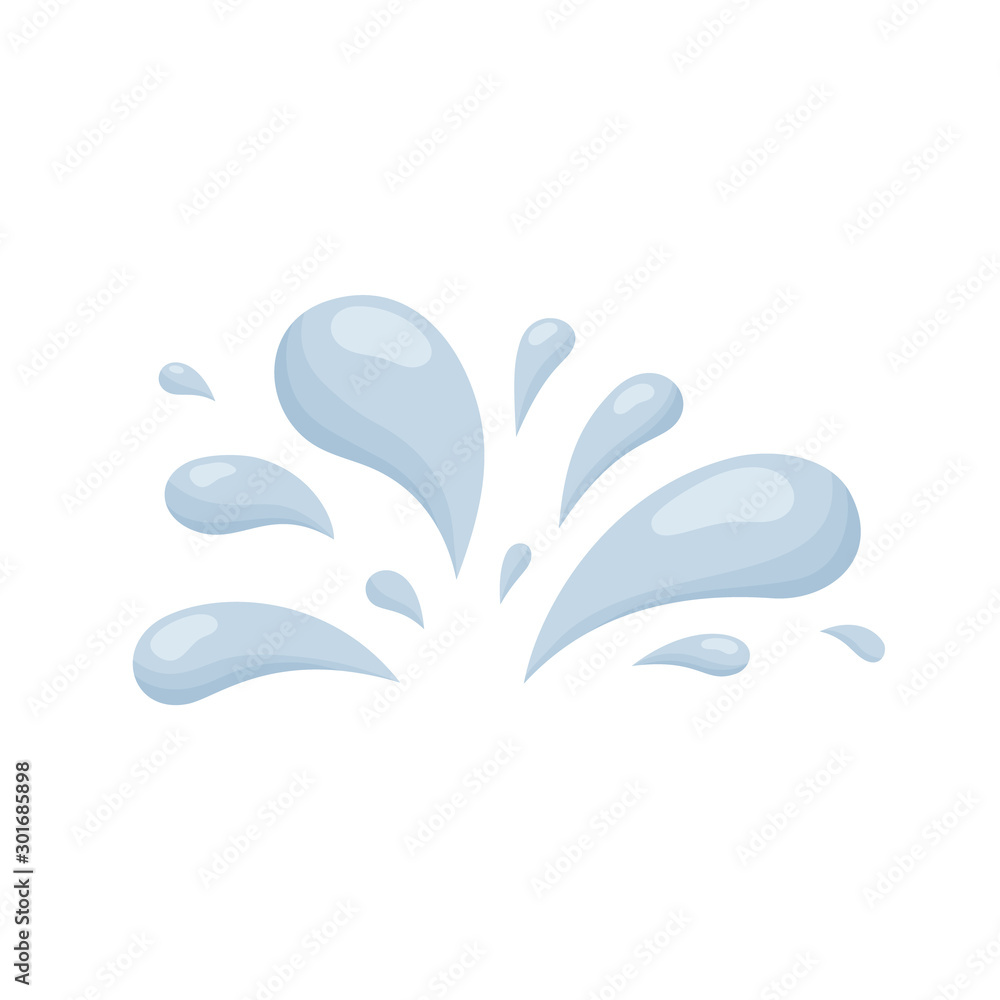 Big splash of small drops and splashes. Hand drawn cartoon illustration of blue aqua. Symbol of splashing liquid in doodle style. Isolated vector. Color flat water drop icon