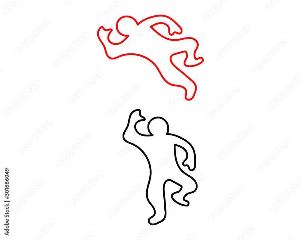 Set of simple icons with criminal scene outline of a man on the floor Set of simple icons with criminal scene outline of a man on the floor