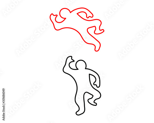 Set of simple icons with criminal scene outline of a man on the floor