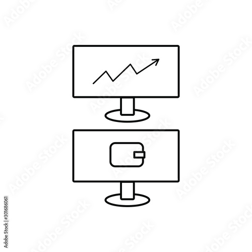 Set of simple icons with monitor with graph and monitor with wallet