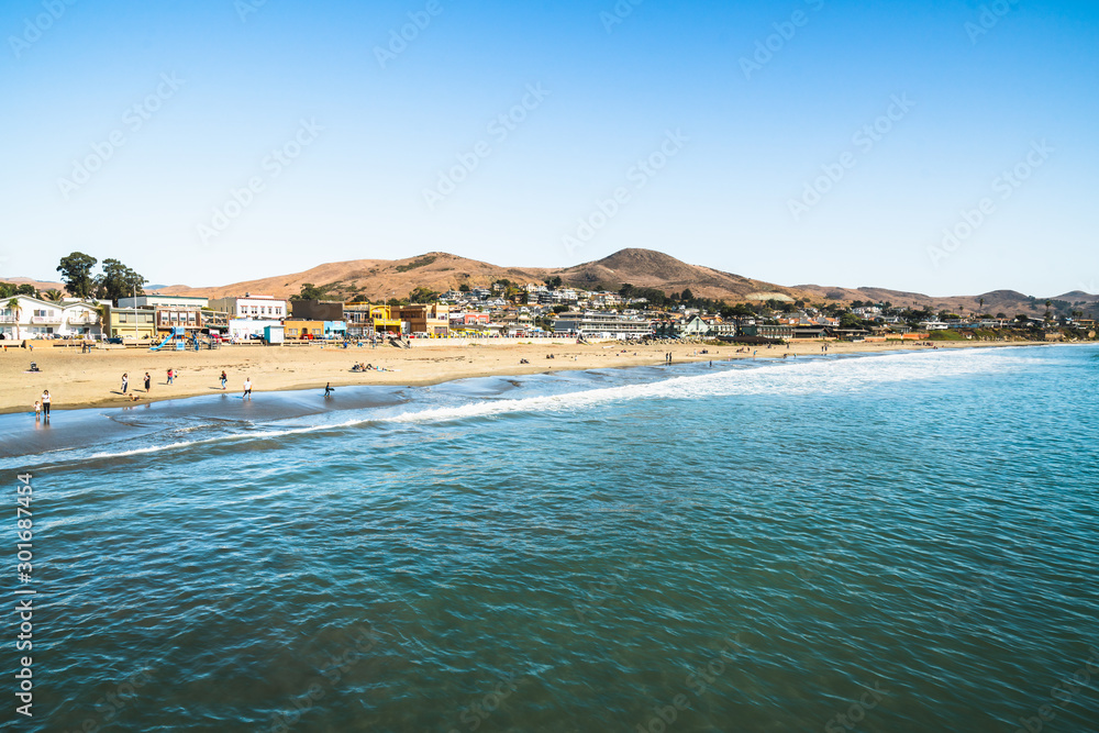 Cayucos beach, located on colorful Estero Bay on the Central California Coast