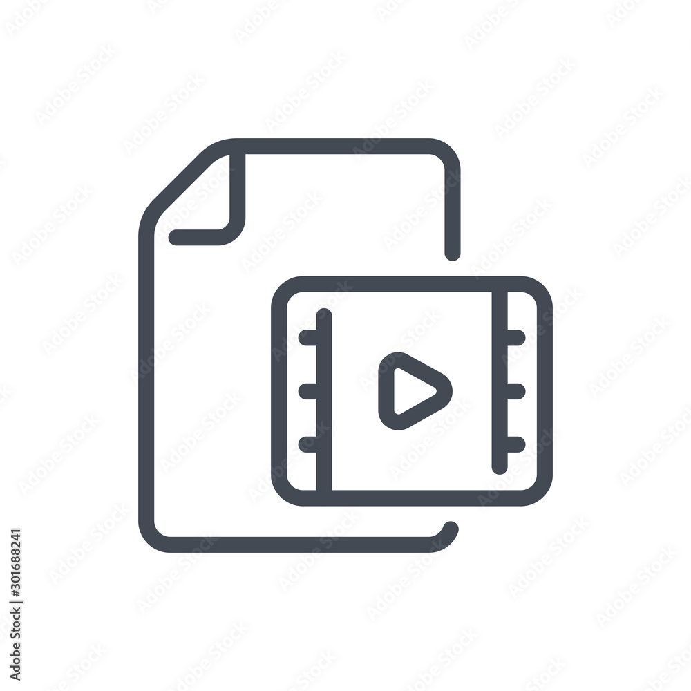 Video file line icon. Document with movie clip directory vector outline sign. Video file line icon. Document with movie clip directory vector outline sign.