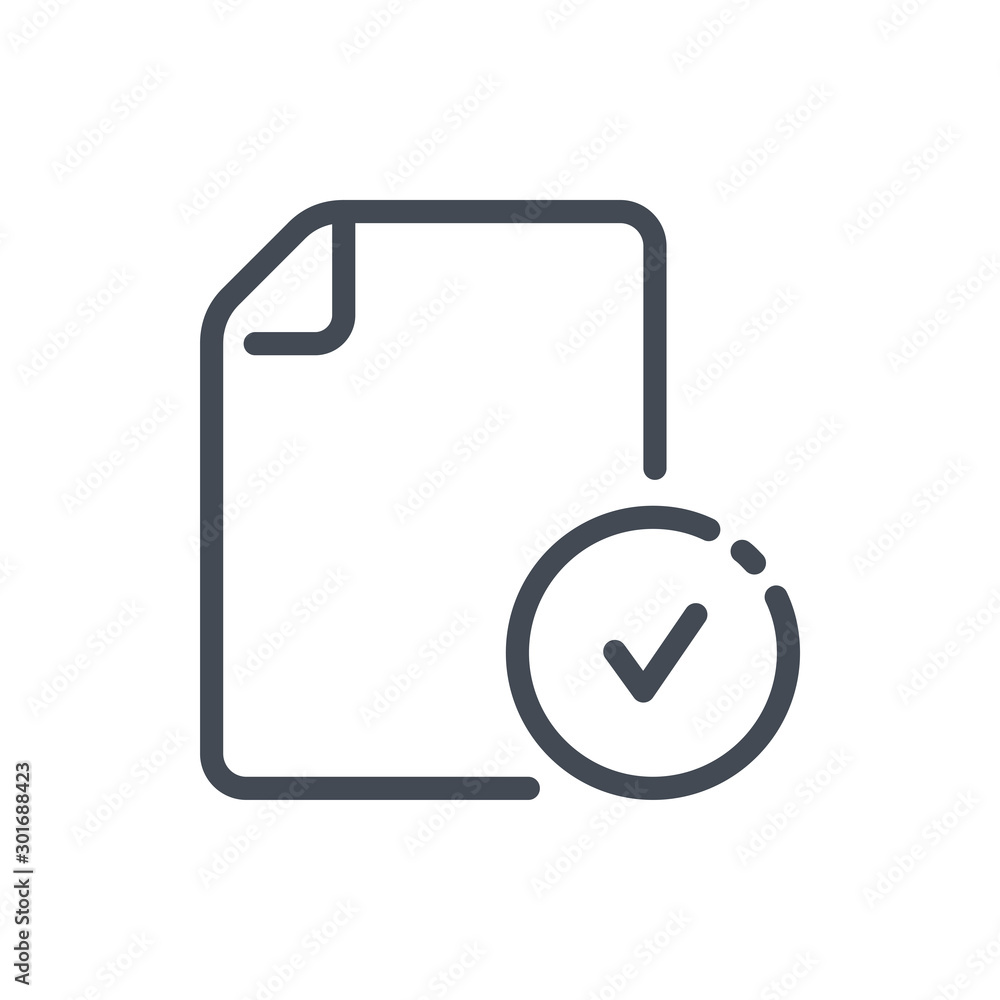 Approve file line icon. Document with check mark vector outline sign. Approve file line icon. Document with check mark vector outline sign.