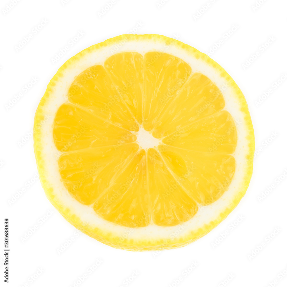 Fresh slice lemon with leaves, vitamin c supplement from natural isolated on white background with copy space Fresh slice lemon with leaves, vitamin c supplement from natural isolated on white background with copy space