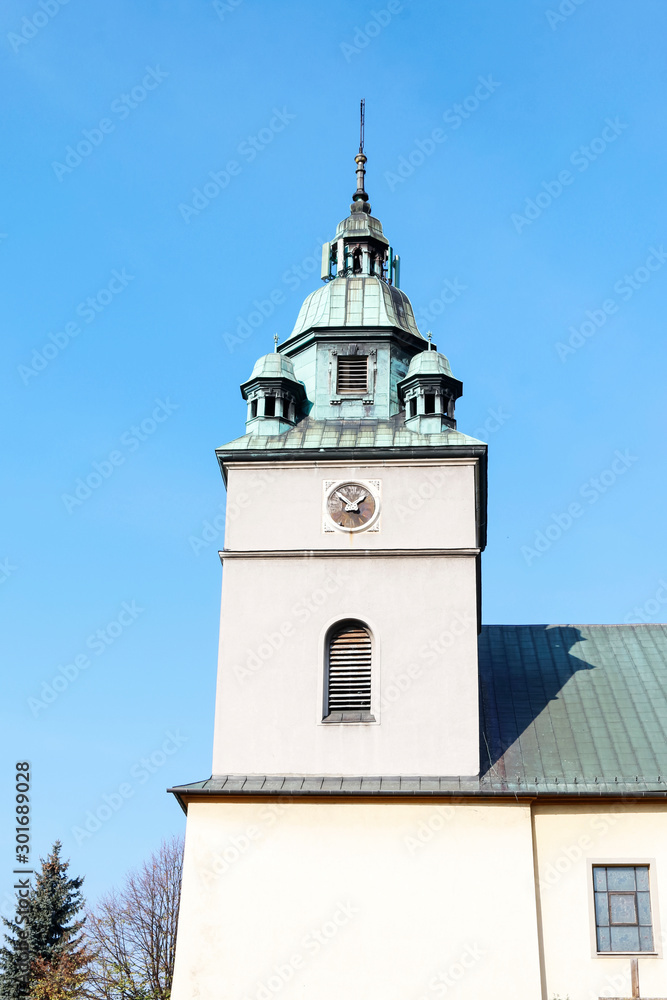 KETY, POLAND - OCTOBER 26, 2019: Roman Catholic church St. Margaret and St. Catherine KETY, POLAND - OCTOBER 26, 2019: Roman Catholic church St. Margaret and St. Catherine