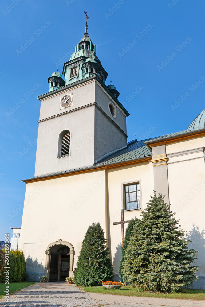 KETY, POLAND - OCTOBER 26, 2019: Roman Catholic church St. Margaret and St. Catherine KETY, POLAND - OCTOBER 26, 2019: Roman Catholic church St. Margaret and St. Catherine