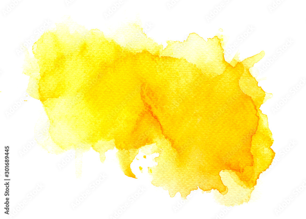 abstract watercolor background.splash color yellow on paper. Stock