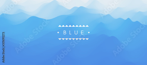 Blue abstract background. Realistic landscape with waves. Cover design template. 3d vector illustration.