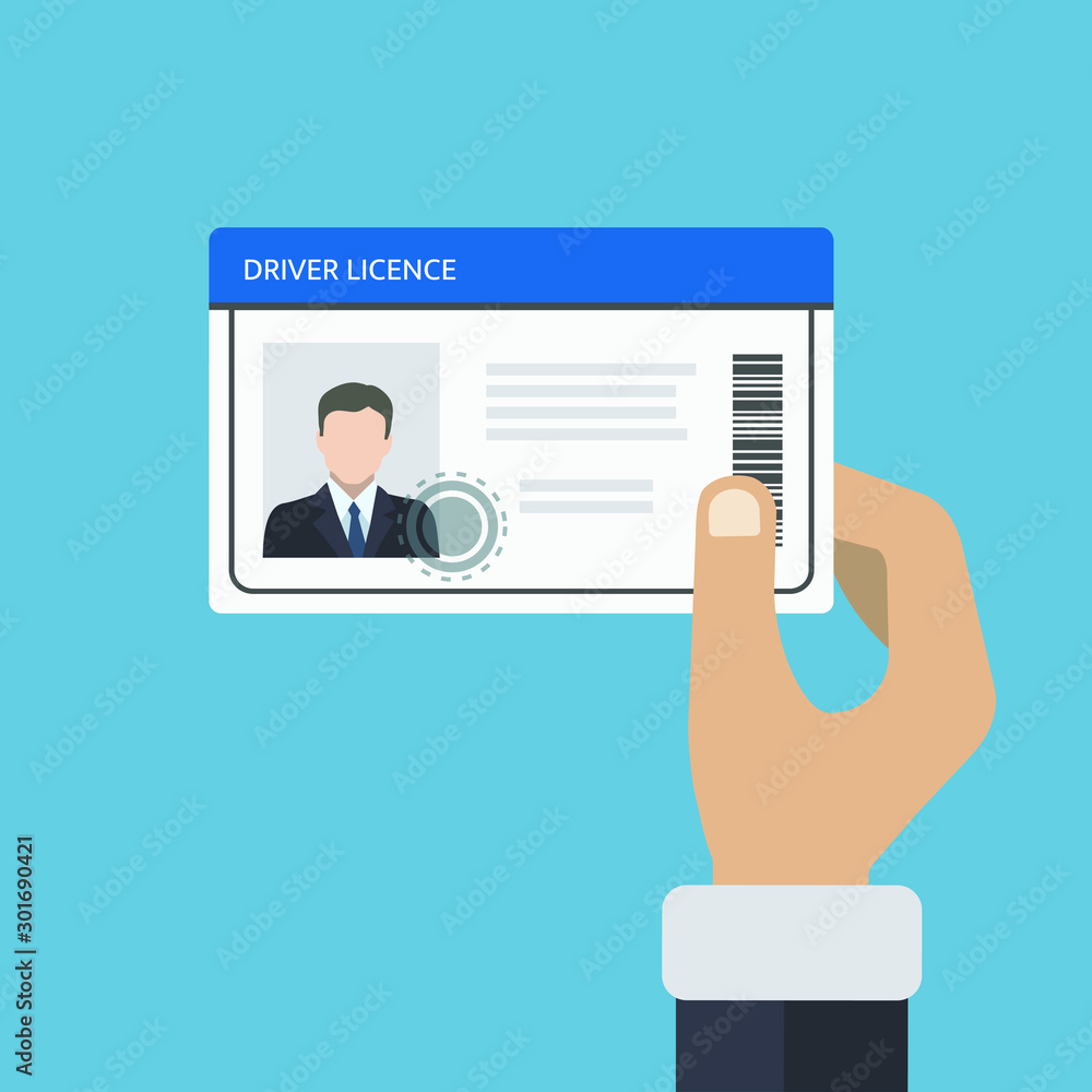Hand holding id card, car driving license. Vector illustration Hand holding id card, car driving license. Vector illustration
