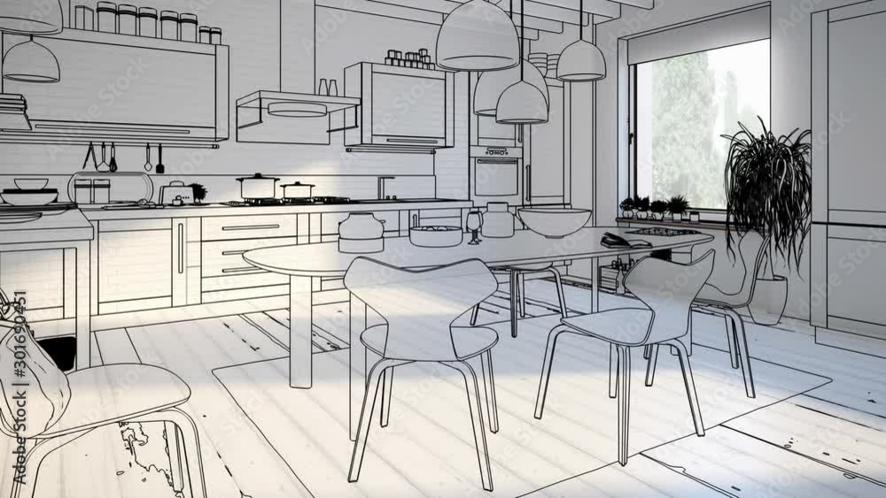 Kitchen Area with Dining Room Integration - 3d visualization