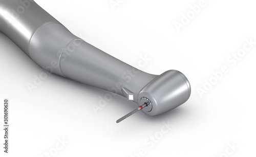 Dental handpiece on white. Medically accurate 3D concept