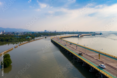 Wallpaper Mural aerial view of road bridge over sea coast of chonburi eastern of thailand Torontodigital.ca