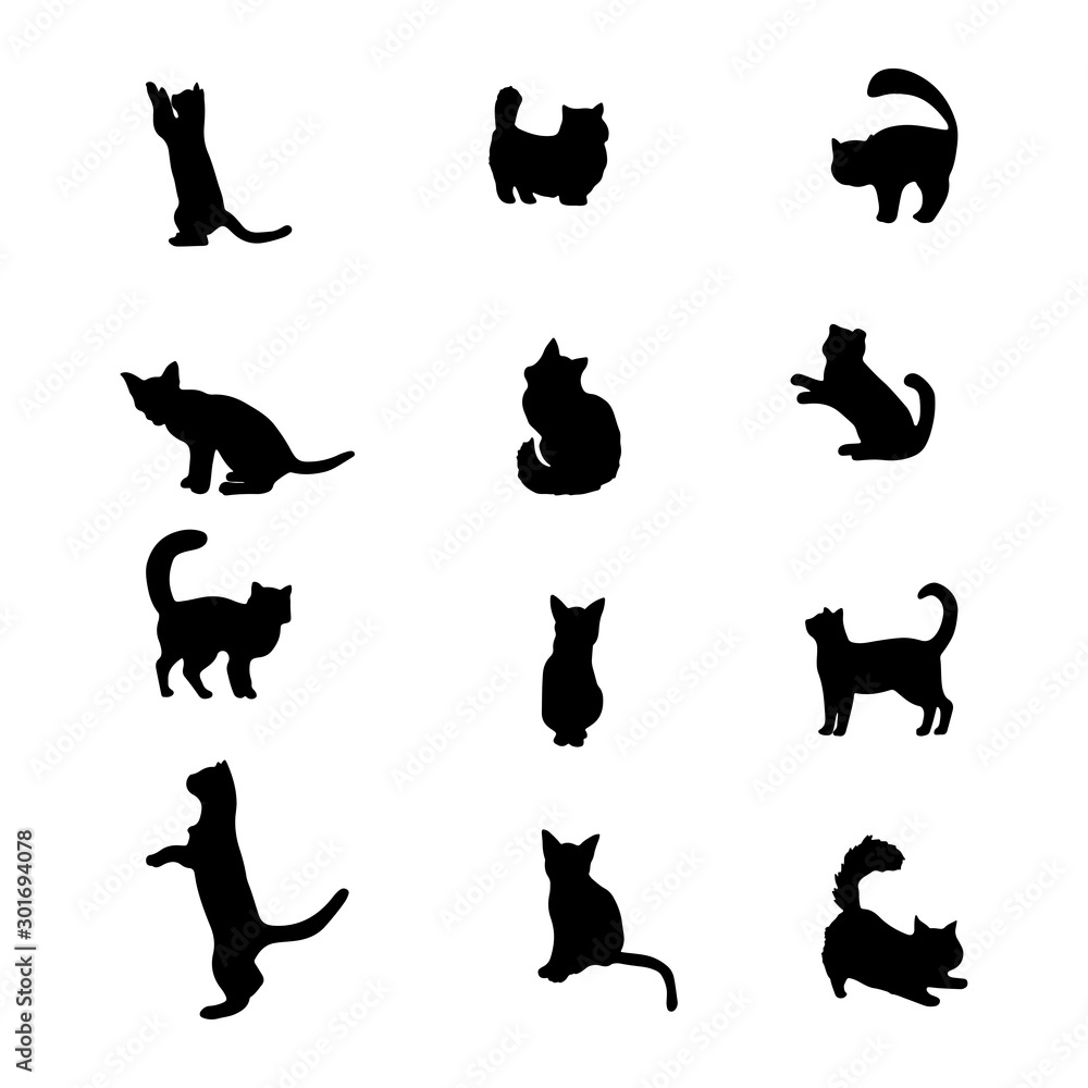 Isolated cats on the white background. Cats silhouettes. Vector EPS 10.