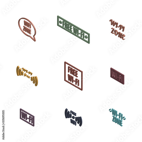 Set of 3D wireless icons, vector illustration.