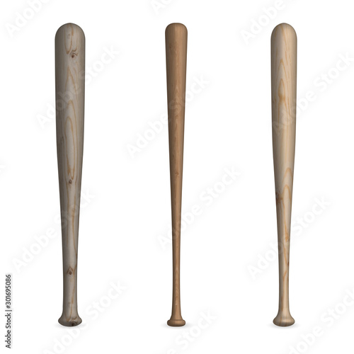 Set of wooden baseball bats, vector illustration.
