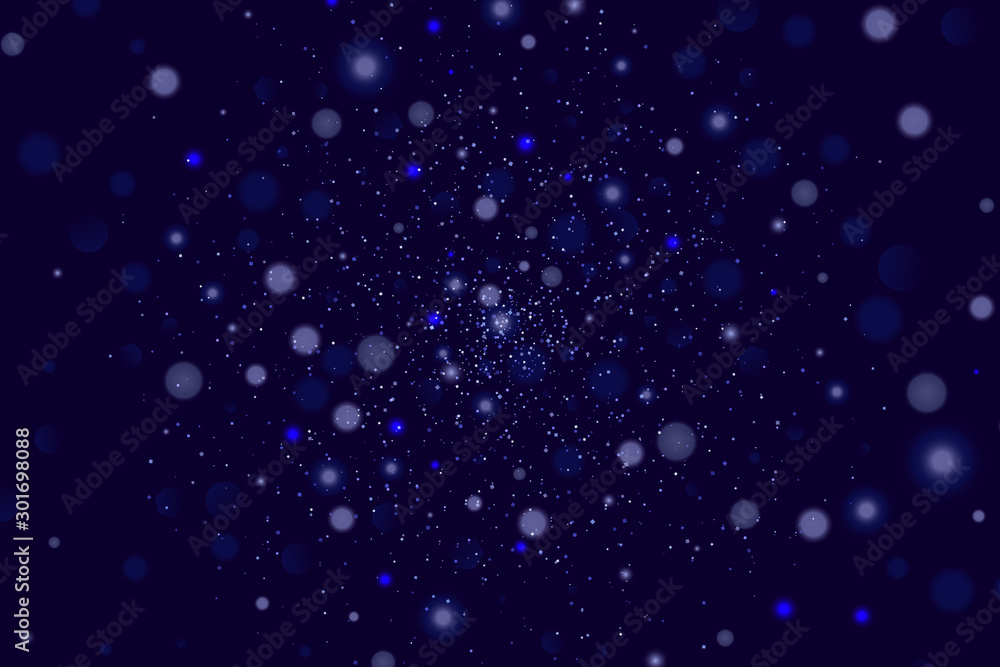 Blue bokeh background. Christmas glowing lights with sparkles. Holiday decorative effect. Blue bokeh background. Christmas glowing lights with sparkles. Holiday decorative effect.