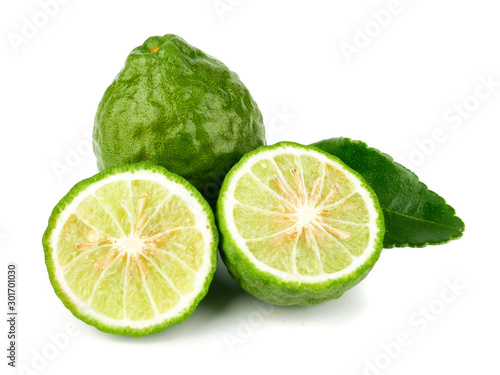 fresh bergamot fruit, Kaffir Lime, Citrus bergamia with leaf isolated on white background