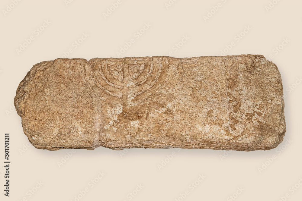 ancient talmudic era carved limestone lintel clearly showing a jewish