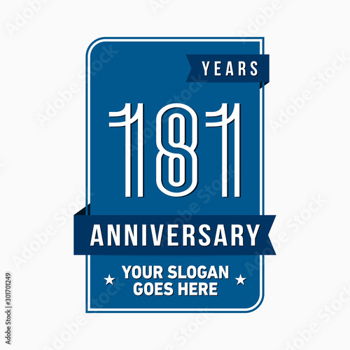 181 years anniversary design template. One hundred and eighty-one years celebration logo. Vector and illustration.