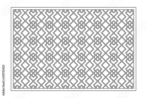 Decorative card for cutting. Linear square geometric celtic weave pattern. Laser cut. Ratio 2:3. Vector illustration.