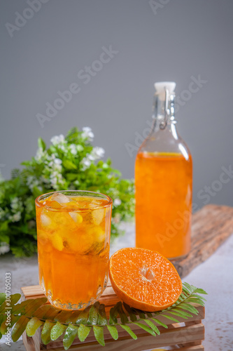 Orange juice on a wooden. Beverage fruit