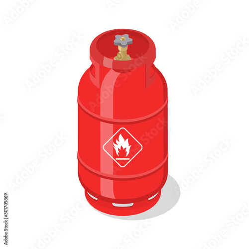 Flammable gas tank with liquefied compressed natural gases. Isometric vector illustration