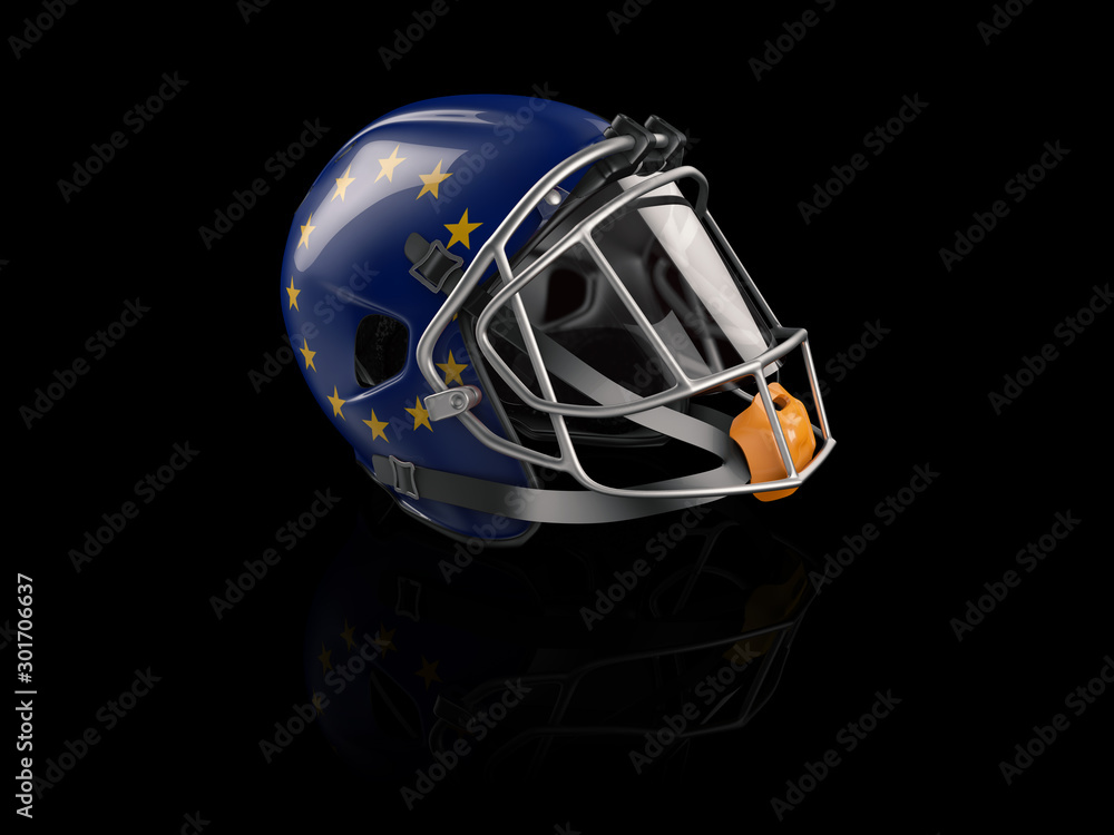 3d Rendering of Rugby helmet with EU flag for web and mobile design 3d Rendering of Rugby helmet with EU flag for web and mobile design