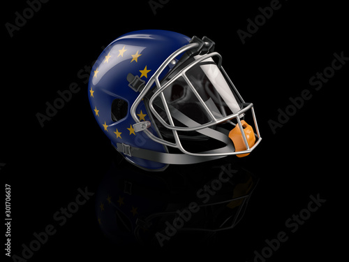 3d Rendering of Rugby helmet with EU flag for web and mobile design