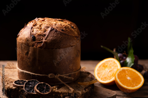 Panettone is the traditional Italian dessert for Christmas. Close up