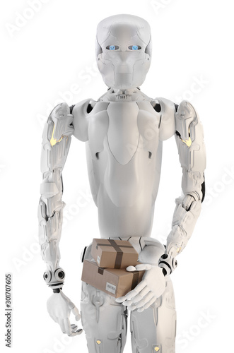 robot with package for delivery 3d-illustration