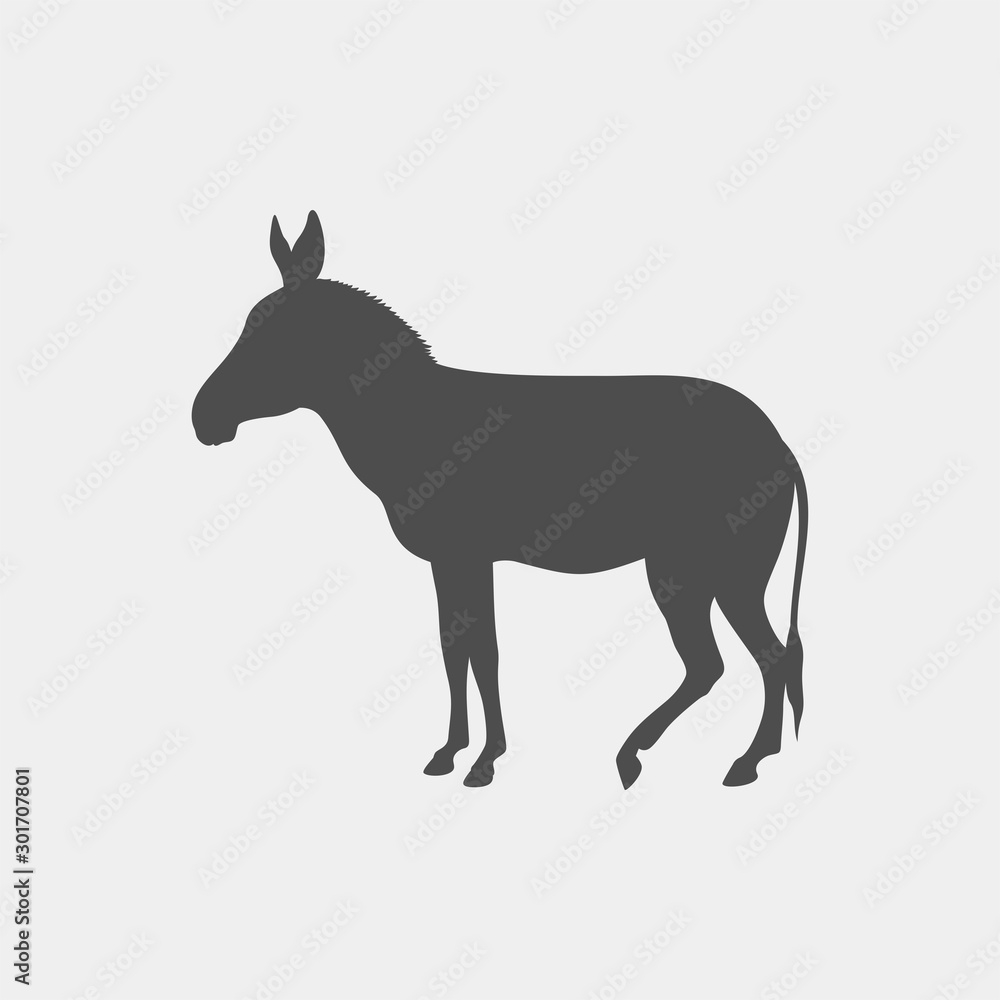 Donkey vector silhouette. Farm animal vector silhouette