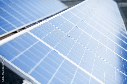 Close-up of solar panels on photovoltaic power plant