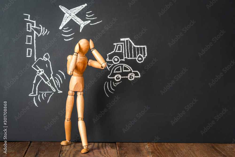 Wooden man covering ears with fingers. Deaf concept. Stop that loud noise.