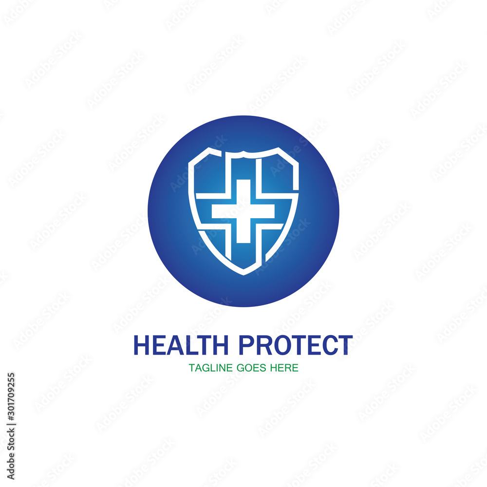 Obraz premium health protection with shield logo design vector template for medical or insurance company-vector